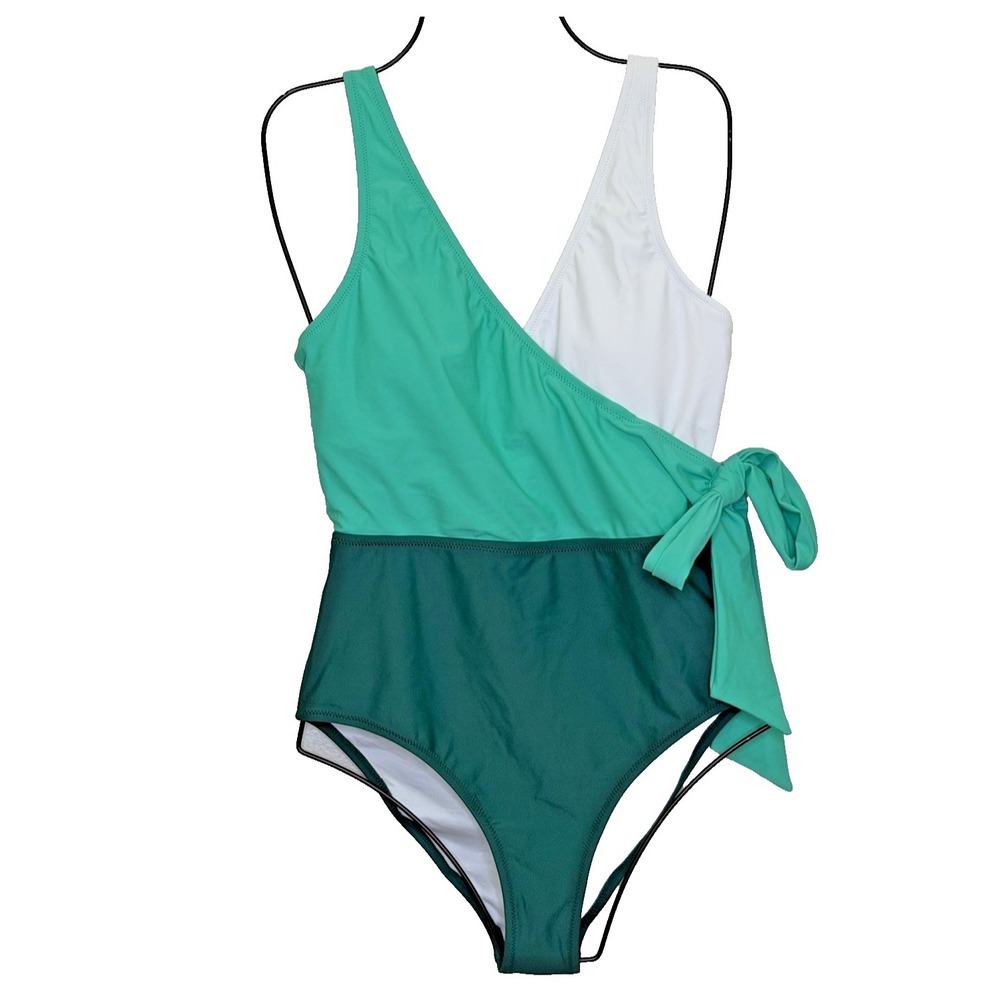 Cupshe One Piece Swimsuit Womens Sz Medium Green Colorblock Side Tie Padded NEW
